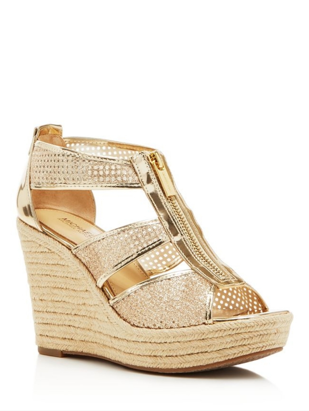 Michael Kors Damita Glitter Metallic Caged Espadrille Wedge Sandal Size 8